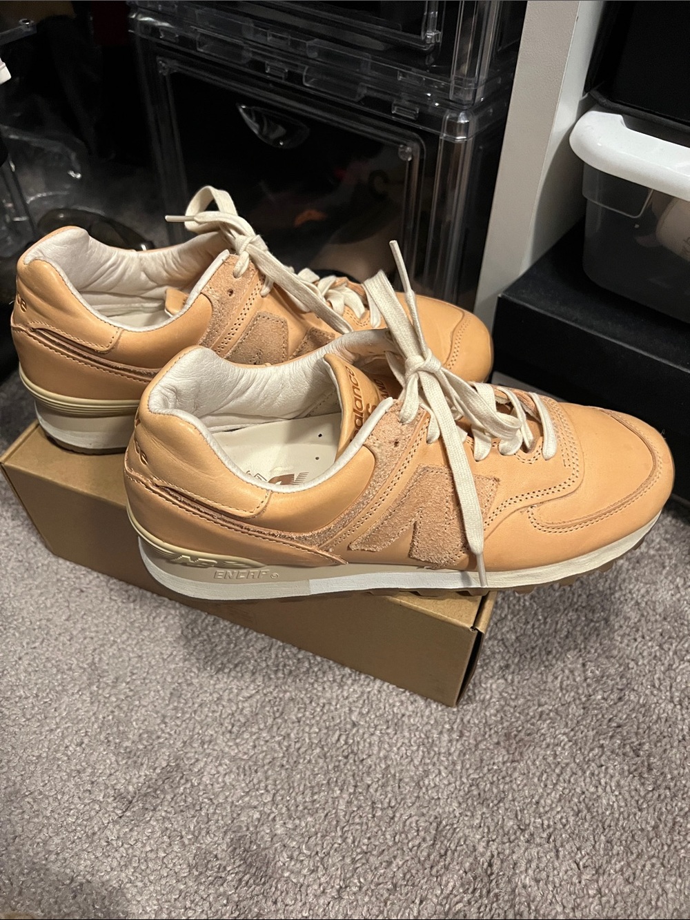 Beige Leather Sneakers with Cream Laces